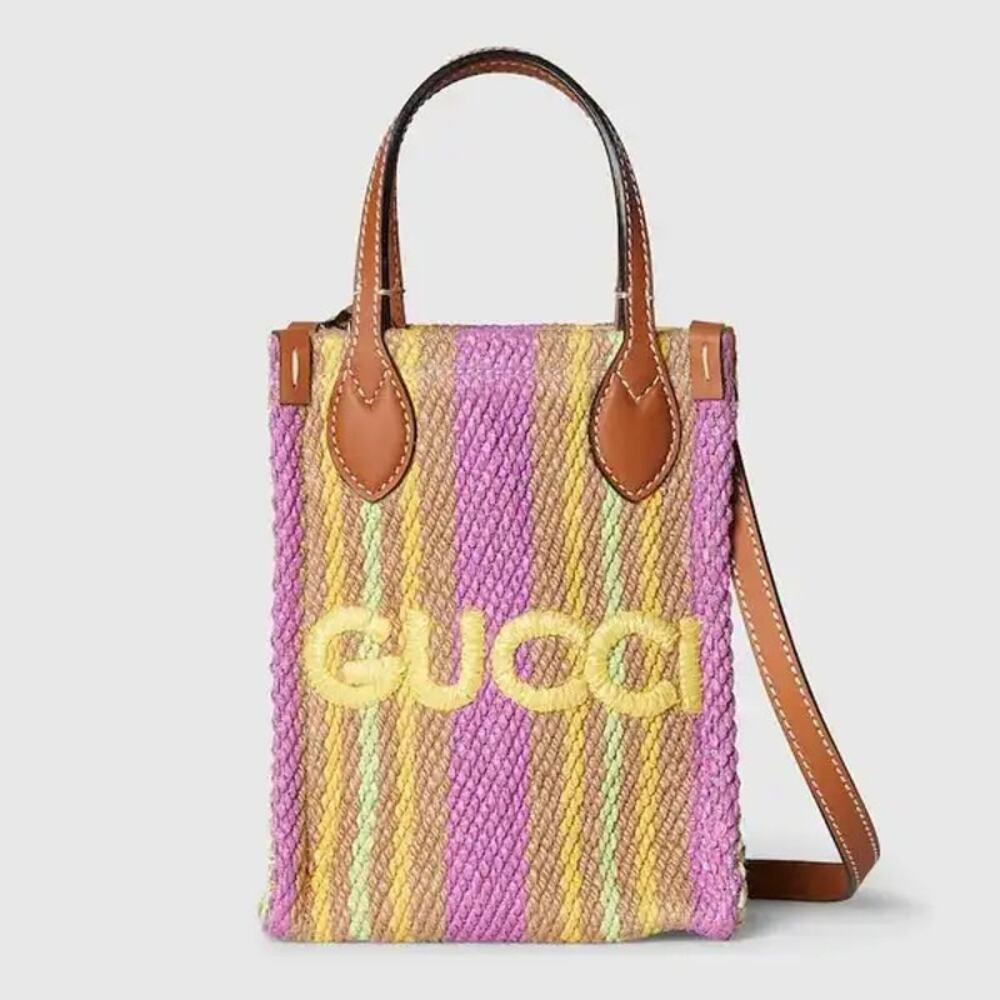 GUCCI Mini Jute Bag With Logo tote with crossbody strap NWT